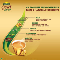 Tata Tea Gold Care Tea - 250gm, 8.8 Ounce | Goodness Of Elaichi, Ginger, Tulsi, Brahmi & Mulethi - Medium Caffeine Loose Leaves Chai Patti | Aroma & Rich Taste