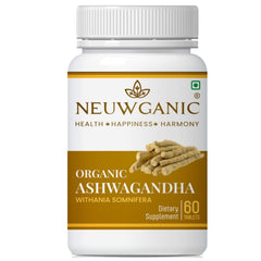 Neuwganic Organic Ashwagandha Tablets 600mg Stress Relief Rejuvenates Mind & Body, Boosts Energy & Immunity | 60 Tablets, 100gm 0.2lbs