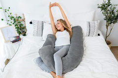 Pregnancy Pillow, Maternity Body Pillow For Sleeping, H Shaped Pillow, Grey - 55 Inch | Full Body Pillow, Pregnancy Pillow For Pregnant Women, Support Belly & Back, Removable Velvet Cover