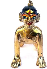 Laddu Gopal & Radha Rani Statue Murti, Black & Gold, Brass, Hand Painted Idol, Krishna Religious Idol & Figurine, Black Bal Gopal Ji & Bal Radha Rani Statue
