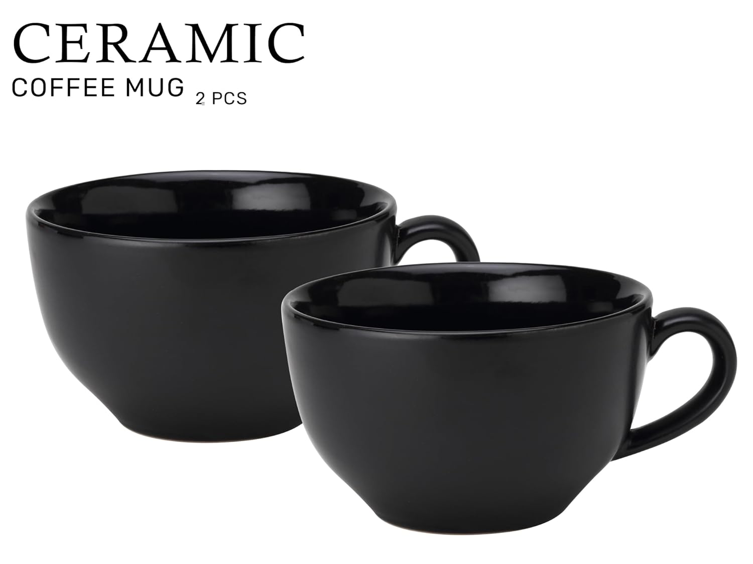 Ceramic Soup & Coffee Wide Large Mug With Handle - Set Of 2, 350ml Each, Black | Bone Ash Free & Microwave Safe - For Maggi, Cappuccino, Latte, Green Tea - Matte Finish Ceramic Soup & Coffee Wide Large Mug With Handle - Set Of 2, 350ml Each, Black | Bone Ash Free & Microwave Safe - For Maggi, Cappuccino, Latte, Green Tea - Matte Finish