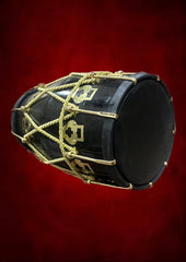 Black & Golden Hand Made Indian Dholak With Bag - Special Black Skin Drum | Screw Fitted Dholak