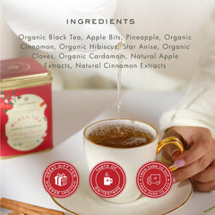 Makaibari Holiday Edition - Apple Cinnamon Loose Leaf Black Tea - 50gm Tin Caddy, 1.7 Ounce | USDA Certified Premium Tea - High Caffeine Black Tea | Anti-Oxidants, Immunity Booster