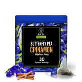 Blue Tea Butterfly Pea Flower Cinnamon Herbal Tea - 30 Pyramid Tea Bags | Supports Overall Health & Well Being - Caffeine Free, Non-GMO, Antioxidant-Rich