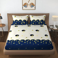 Printed Double Bedsheet With 2 Pillow Cover - 72 X 78 X 6 Inches, Cream & Blue | All Around Elastic Fitted Bedsheet | Super Soft Polycotton With 200 Thread Count
