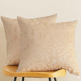 Microfiber Square Pillow Cushion For Sofa & Bed, Beige - 16 X 16 Inch | Soft, Fluffy For Comfort & Back Support | Breathable, Washable | Premium Velvet Outer Cover With Zip - Set Of 2