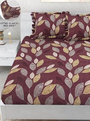 Elastic Fitted Bedsheet King Size With 2 Frill Pillow Covers - 72 X 78 Inches, Brown | Lightweight, Soft & Comfortable | Durable & Long Lasting Wrinkle Resistant Fabric