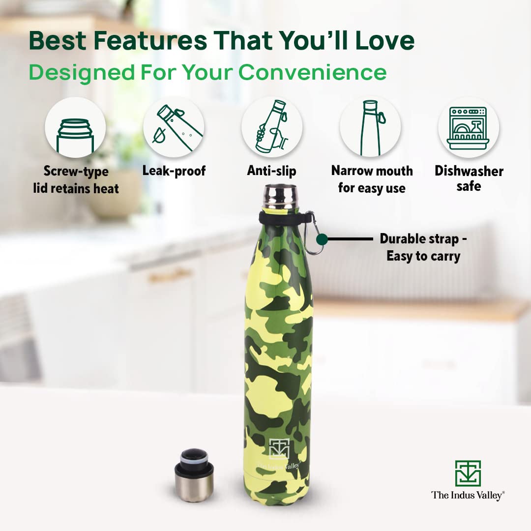 Vacuum Insulated Stainless Steel Cola Bottle For School, College, Office | Blue, 1 Liter - Double Walled, Hot & Cold Temperature, Leak Proof, BPA-Free Vacuum Insulated Stainless Steel Cola Bottle For School, College, Office | Blue, 1 Liter - Double Walled, Hot & Cold Temperature, Leak Proof, BPA-Free