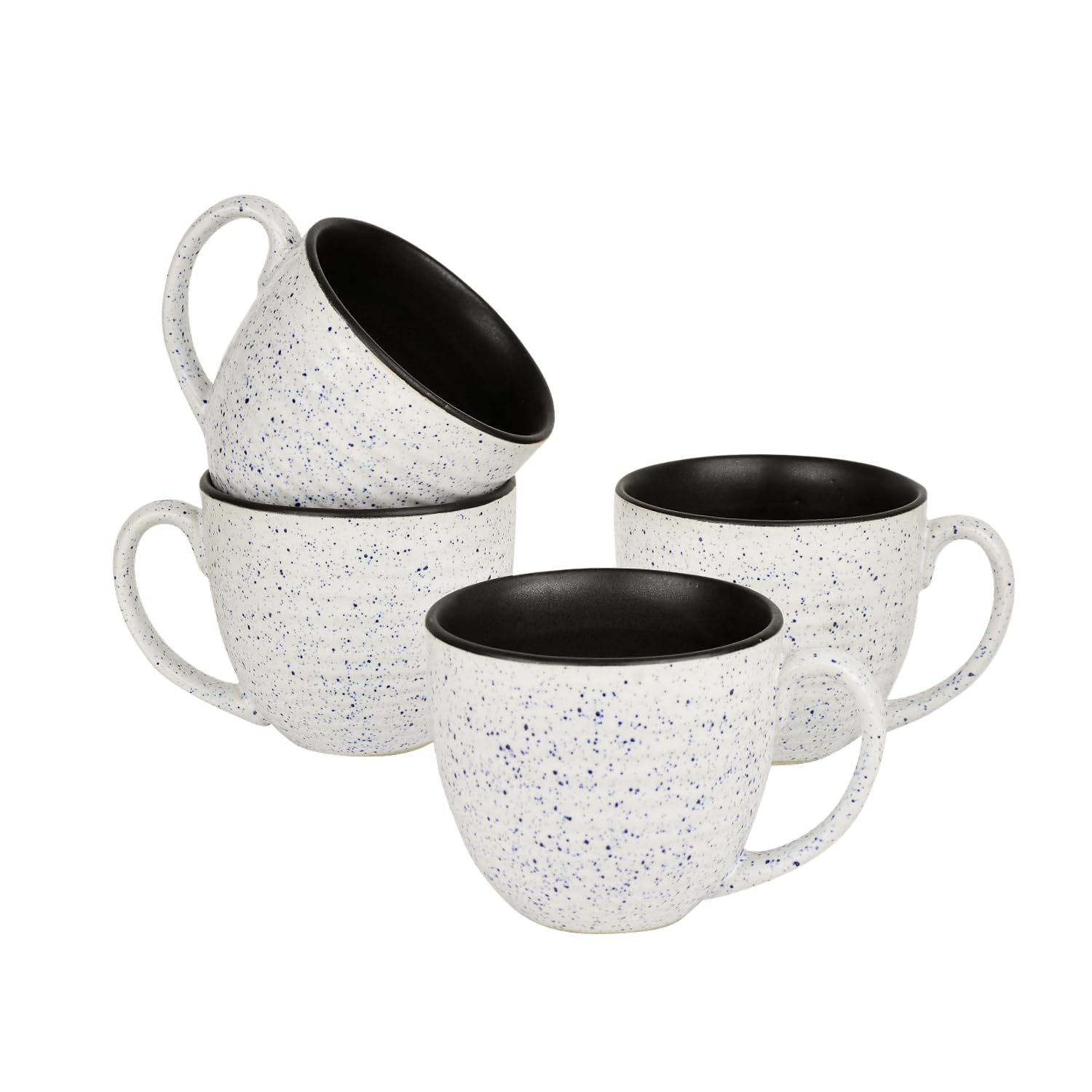 Studio Pottery Ceramic Speckled Soup Cups With Handle Set Of 4 - 350ml Each, Off White & Blue | Maggi Bowls - Cereal Bowls Studio Pottery Ceramic Speckled Soup Cups With Handle Set Of 4 - 350ml Each, Off White & Blue | Maggi Bowls - Cereal Bowls