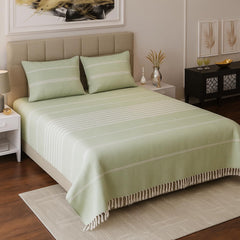 100% Cotton Double Bedsheet With Two Pillow Cover - Queen Size 90 X 100 Inches, Light Green | Handloom Cotton Bedsheets For Double Bed | All Season Comfort