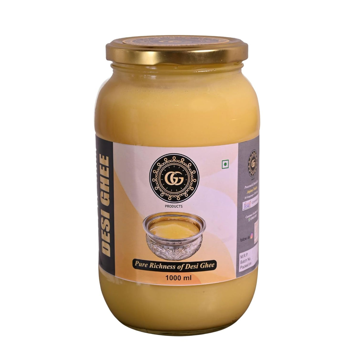 Pure Desi Ghee By G G Products | Homemade Rich In Taste & Nutrients Natural Pure Desi Ghee For Overall Health | (1 Litr) 33.8 Ounce | Jar Pack