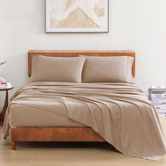 1 Elastic Fitted Bedsheet For Super King Size & 2 Pillow Cover - 72 X 78 Inches, Taupe | Durable & Fade Resistant | Pure Comfort Of Organic Cotton