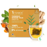 Teabox Turmeric Ginger Tulsi Green Tea - 50 Tea Bags | Made With 100% Whole Leaf, Natural Ginger, Turmeric & Tulsi - Flavorful & Soothing Tea | Low Caffeine, 0% Bitterness