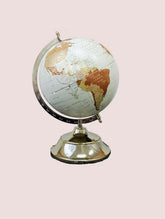 Rotating World Globe 10 Inch With Gold Arc & Wooden Stand For Show Pieces For Home Decor, Office Decor, Study Table Decor, Birthday, Party Gifts For Students, Cream, Pack Of 1