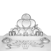 Stainless Steel Delight Solid Dinner Set Of 46 Pieces, Silver | Easy To Clean & Dishwasher Safe