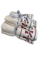 Senses By Riba All Cotton 550 Gsm Embroidered Bath Towel Set - Pack Of 4 (Style 14)