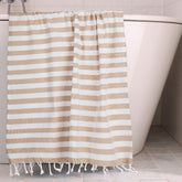 Homadorn 100% Cotton Striped Fouta Bath Towels 700 Gsm | Soft Quick Dry & Absorbent Hand-Knotted Tassels | Turkish Hamam Towel (Beige- White)- Pack Of 2