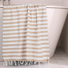 Homadorn 100% Cotton Striped Fouta Bath Towels 350 Gsm | Soft Quick Dry & Absorbent Hand-Knotted Tassels | Turkish Hamam Towel (Beige - White)