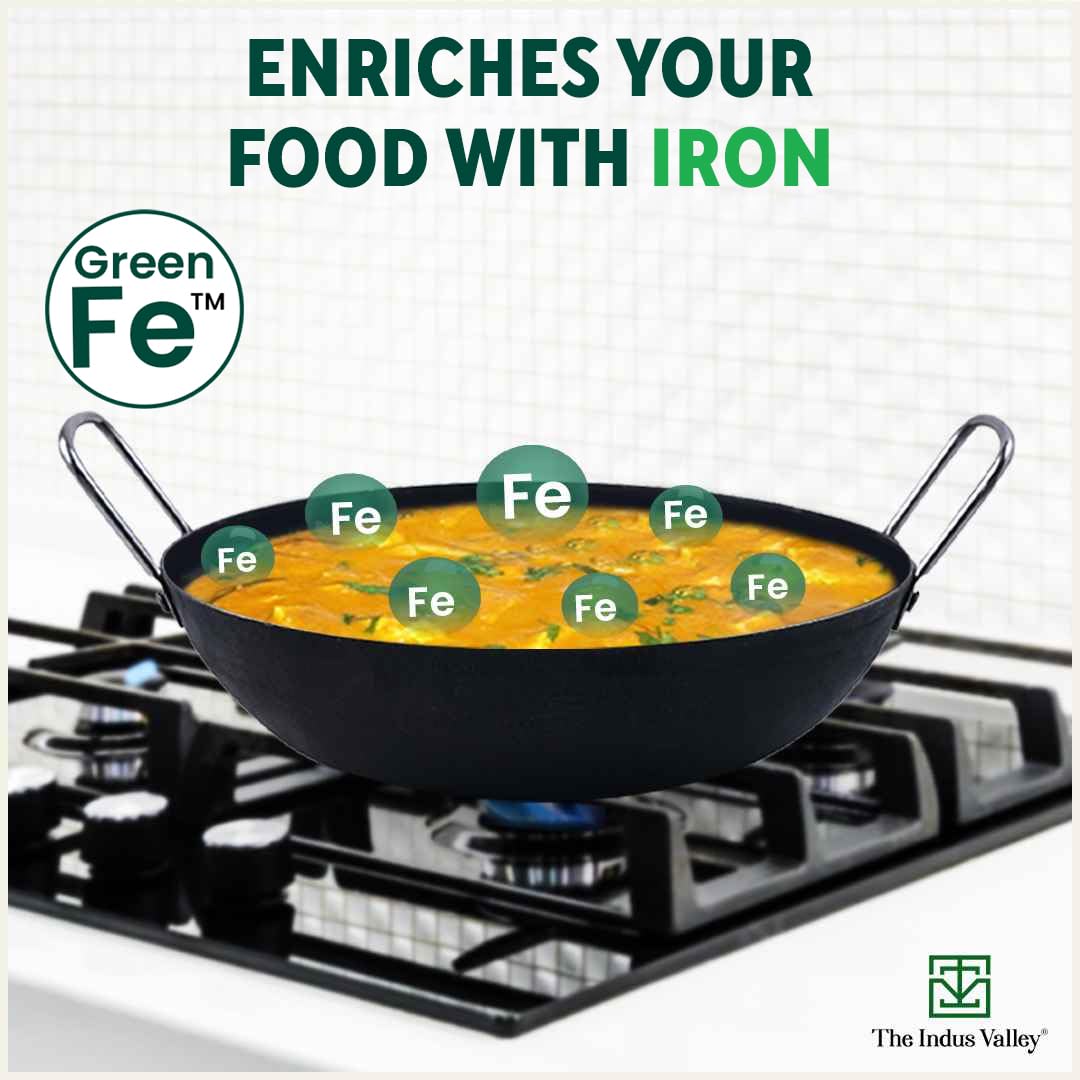Pre-Seasoned Black Iron Kadai With Strong Handles - Large, 31 Cm, 12.2 Inch, 4.4 Liters, 1.4 Kg | Induction Friendly, Pre-Seasoned Iron Kadhai, 100% Pure & Toxin-Free, No Chemical Coating Pre-Seasoned Black Iron Kadai With Strong Handles - Large, 31 Cm, 12.2 Inch, 4.4 Liters, 1.4 Kg | Induction Friendly, Pre-Seasoned Iron Kadhai, 100% Pure & Toxin-Free, No Chemical Coating