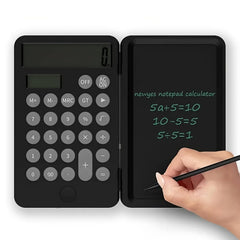 Hastap 2 In 1 Calculator With Erasable LCD Writing Pad Standard 12 Digit Multi-function Dual Battery And Solar Operated Calculators With 6 Inch LCD Writing Board For Students, Professionals (Black)