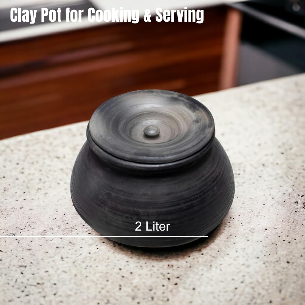 Exclusive Range Unglazed Clay Biryani Handi With Lid - 2 Liters | Earthen Pot For Cooking & Serving With Lid, Black Exclusive Range Unglazed Clay Biryani Handi With Lid - 2 Liters | Earthen Pot For Cooking & Serving With Lid, Black