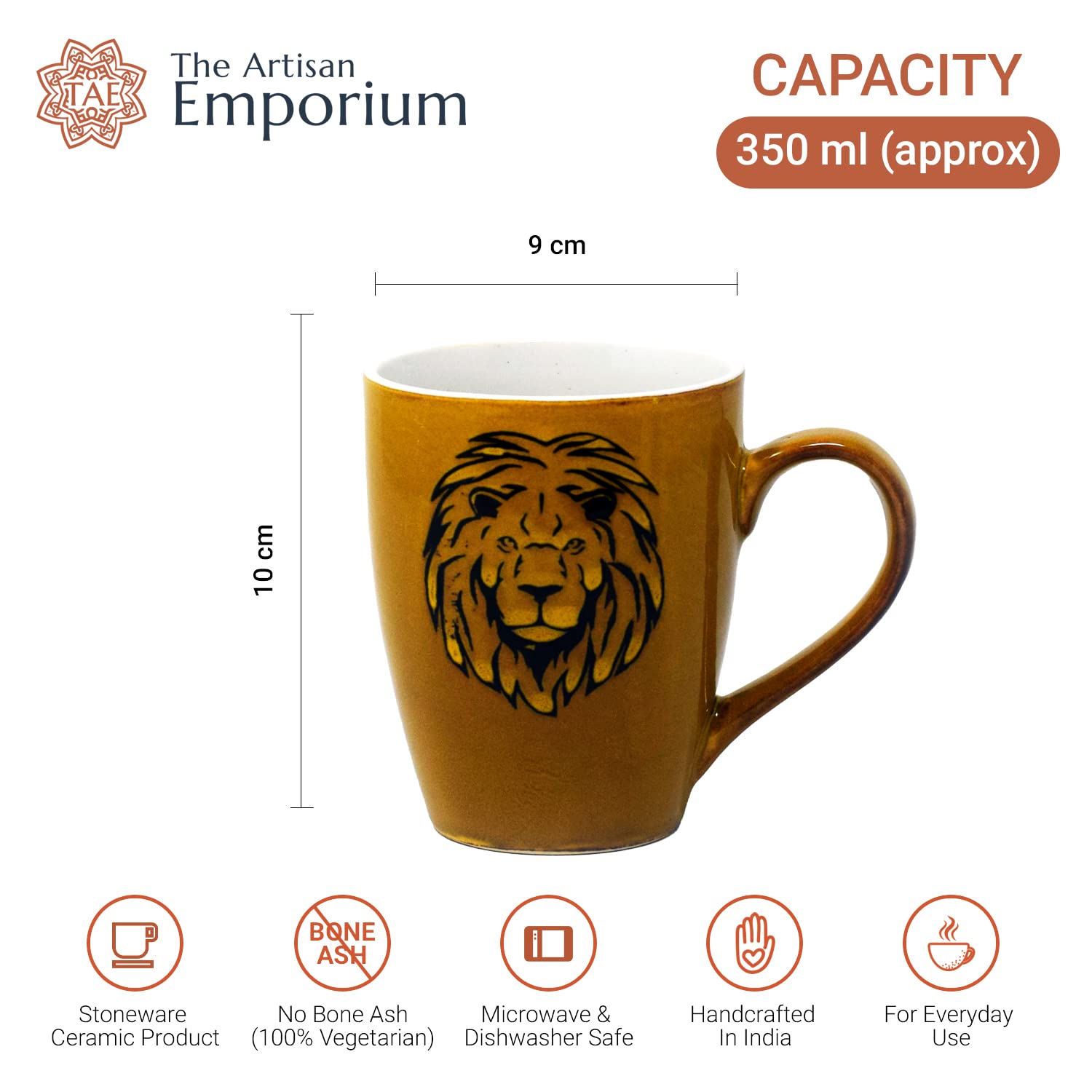 Handcrafted Lion Printed Ceramic Coffee Mug Set Of 2 - 350ml Each | Ceramic Mugs For Coffee, Tea, Milk - Microwave Safe & Dishwasher Safe Handcrafted Lion Printed Ceramic Coffee Mug Set Of 2 - 350ml Each | Ceramic Mugs For Coffee, Tea, Milk - Microwave Safe & Dishwasher Safe