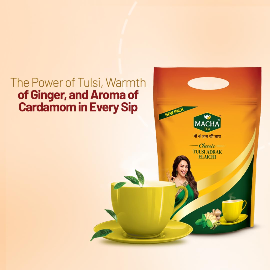 Macha Tea Classic Tulsi, Adrak & Elaichi Chai - 800gm, 28.2 Ounce | Traditional Indian Masala Chai - Premium Assam Tea Leaves | Caffeine Free Chai Patti Macha Tea Classic Tulsi, Adrak & Elaichi Chai - 800gm, 28.2 Ounce | Traditional Indian Masala Chai - Premium Assam Tea Leaves | Caffeine Free Chai Patti