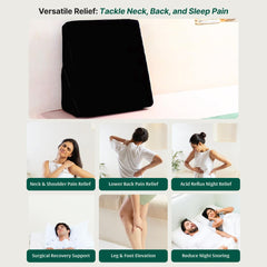 Orthopedic Memory Foam Pillow, Extra Large Adjustable Bed Wedge Pillow, Black | For Back Support, Pregnancy, Sleeping, Acid Reflux, Leg Support & Elevation, Reading With Removable Cover