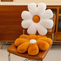 Flower Pillow, Floor Cushions, Sun Flower Shaped Throw Pillow, White & Brown - 40 Cm | Flower Pillow Brown & White Sunflower Plush Pillow | Cute Room Decorative Pillow For Sofa - Pack Of 2