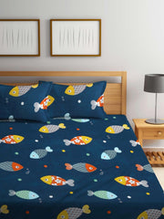 Kids 1 Single Bedsheet With 1 Pillow Covers - 42 X 75 X 8 Inches, Navy Blue | Cotton Feel All Around Elastic Fitted Bedsheet - Suitable For Children Room Breathable & Wrinkle Free