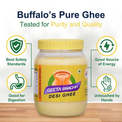 Organic Buffalo Desi Ghee By Geeta Swachh | Natural & Healthy Curd-Churned Desi Ghee Ideal For Cooking | (1 Litre) 33.8 Ounce | Jar Pack