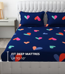 King Size Bedsheet With Two Pillow Cover (Size - 78 X 72 Inches, Royal Blue) | Elastic Fitted Floral Bedsheet | Best For Festival Gifting