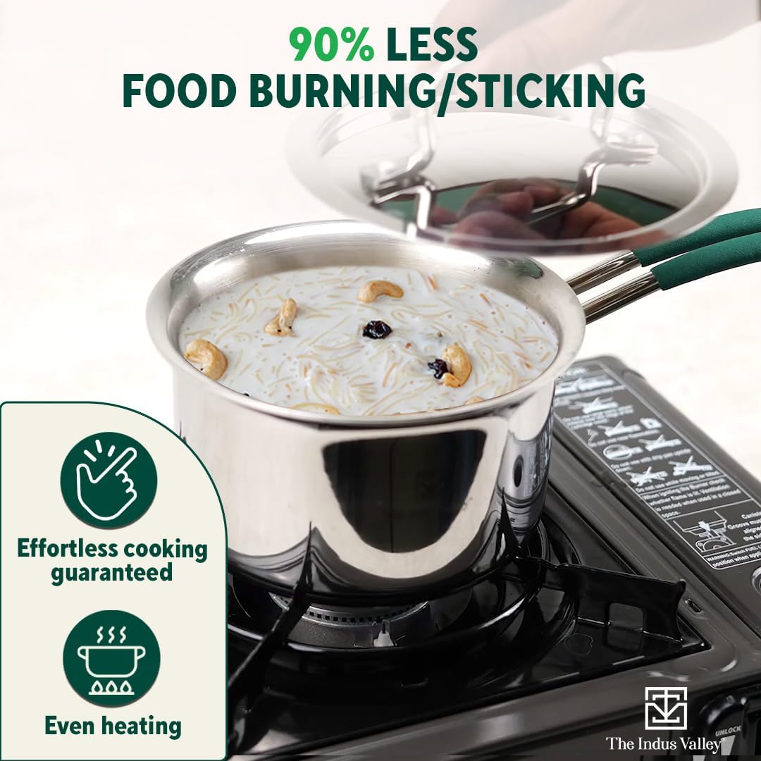 Triply Stainless Steel Sauce Pan Or Milk Pan With Steel Lid For 2-3 People | Small, 16.7cm, 6.6 Inch, 1.4 Liters, 0.9 Kg - Induction Friendly, Nonstick 3-Layer Body, 100% Pure & Toxin-Free Triply Stainless Steel Sauce Pan Or Milk Pan With Steel Lid For 2-3 People | Small, 16.7cm, 6.6 Inch, 1.4 Liters, 0.9 Kg - Induction Friendly, Nonstick 3-Layer Body, 100% Pure & Toxin-Free
