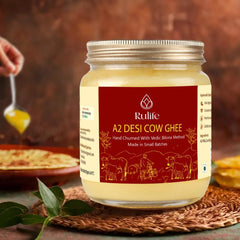 Premium A2 Desi Cow Ghee By Rulife | Bilona Method Curd-Churned Healthy Desi Ghee Good For Heart Health | (500ml) 16.9 Ounce | Jar Pack