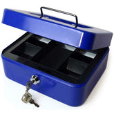 Metal Cash Box With Money Tray, Small Cash Box With Key Lock, Money Slot, Money Coin Safe Security Box Household For Home Office Hotel Business Use, Colour - Blue