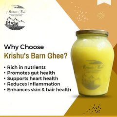 Organic Desi Cow Ghee By Krishu'S Barn | Traditional Curd Churned Pure Danedar Ghee Perfect For Skin & Hair | (1 Litr) 33.8 Ounce | Jar Pack