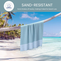 Destin Home Turkish Peshtemal Beach Towels 1.5 Kg | Cotton Soft, Lightweight, Quick-Drying & Absorbent For Beach Pool Spa Picnic Travel (Sea Green)- Set Of 4
