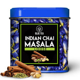 Blue Tea Indian Chai Masala Tea - 50gm Tin, 1.7 Ounce, 50+ Cups | Made With Ginger, Cardamom, Cinnamon - Caffeine Free, Gluten Free Loose Leaf Tea | Calming Masala Tea