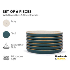 Ceramic Quarter Plates Set Of 6, Teal Ivory | Ceramic Snack Plates - Snacks Plates Set | Dessert Plates, Snack Plate - Small Plates With Glossy Finish | Microwave Safe & Chip Resistant