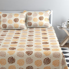 100% Cotton Double Bedsheets With 2 Pillow Covers - 72 X 78 +10 Inches, Beige & Brown | All Around Elastic 220 TC Super Soft Breathable & Wrinkle Free
