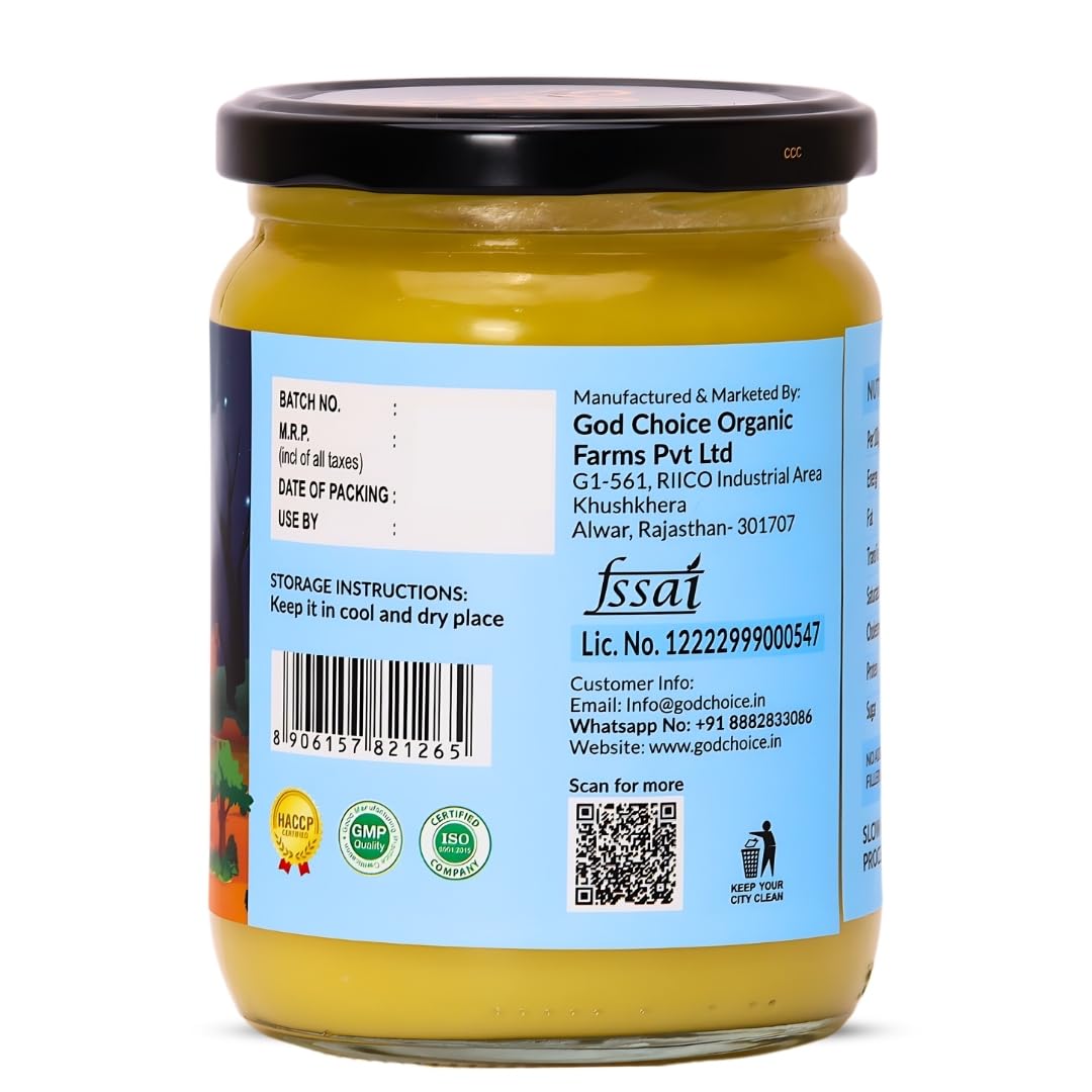 Premium Full Moon A2 Desi Cow Ghee By God Choice Organic Farms | High In Protein Fiber Healthy Desi Ghee For Baking & Dishes | (500ml) 16.9 Ounce | Jar Pack Premium Full Moon A2 Desi Cow Ghee By God Choice Organic Farms | High In Protein Fiber Healthy Desi Ghee For Baking & Dishes | (500ml) 16.9 Ounce | Jar Pack