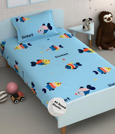 Kids 1 Single Bedsheet With 1 Pillow Covers - 42 X 75 X 8 Inches, Sky Blue | Cotton Feel All Around Elastic Fitted Bedsheet - Suitable For Children Room Breathable & Wrinkle Free