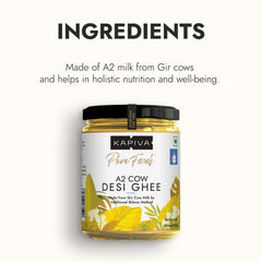 Organic A2 Gir Cow Desi Ghee By Kapiva | Rich In Nutrients Calcium & Iron Pure Healthy Desi Cow Ghee Good For Cooking | 1 Litre (500ml * 2) 33.8 Ounce | Jar Pack