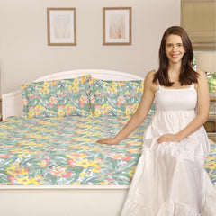 Flat Bedsheet Queen Size Bed With 2 Pillow Covers - 100 X 90 Inches, Green & Yellow | Soft, Breathable & Durable | Skin-Friendly & Durable