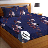 100% Microfiber Elastic Fitted Bedsheets With 1 King Size Pillow Covers - Size - 78 X 72+10 Inches, Dark Blue | Queen Bed With All Around Elastic 180 TC Super Soft
