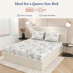 Queen Size Pure Cotton Bedsheet With 2 Pillow Covers | 90 × 100 Inches, Grey & Pink | Soft Breathable Floral Design Bedding | Comfortable Sleep All Year