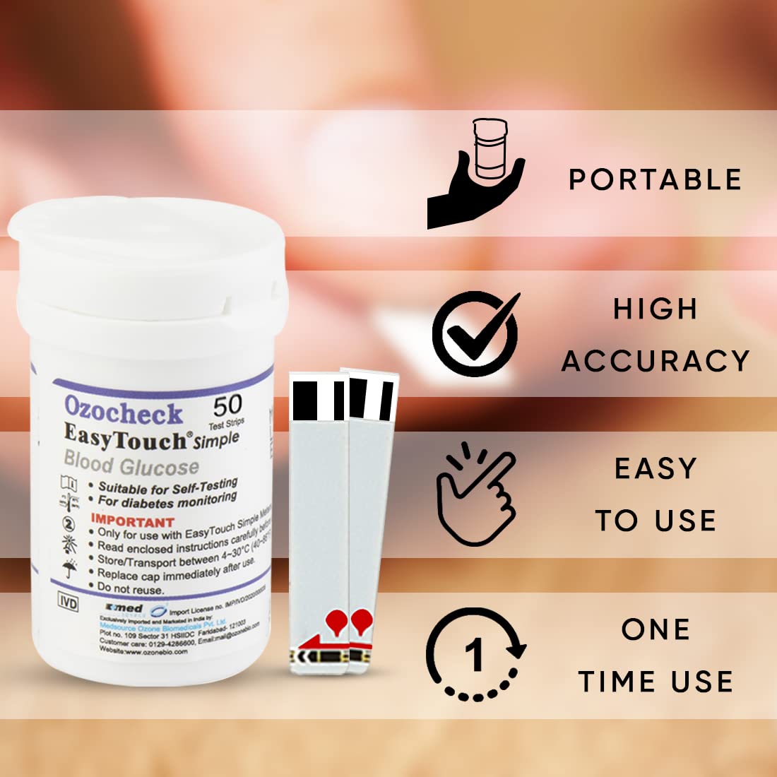 Ozocheck OZET050 Blood Glucose Test Strips | Accurate & Fast Results - Pack of 50 Strips (Only Strips) Ozocheck OZET050 Blood Glucose Test Strips | Accurate & Fast Results - Pack of 50 Strips (Only Strips)