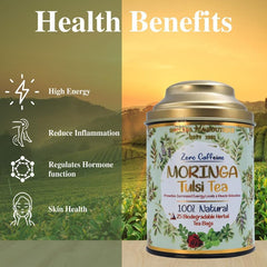 San-Cha Moringa Tulsi Tea - 25 Biodegradable Herbal Tea Bags | Promotes Increased Energy Levels & Muscle Relaxation - Zero Caffeine, No Artificial Flavors