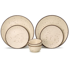 Handcrafted Ceramic Stoneware Dinner Set Of 6 Pcs, Beige | 2 Dinner Plates, 10.6 Inch Each + 2 Small Plates, 7.4 Inch Each + 2 Small Dinner Bowl, 180ml Each | Microwave & Dishwasher Safe