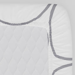 1 Fitted Single Bedsheet Cotton With 1 Pillow Cover - 36 X 78 Inches, White & Grey | Elegant Printed Bedding Set For Daily Use | 144 Thread Count